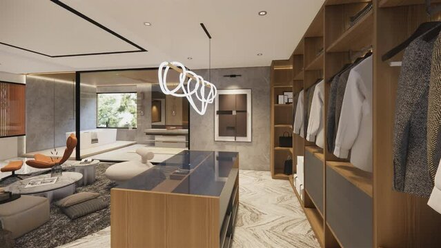 Interior Empty Modern Loft house open space .Living room and pantry kitchen. home office .duplex space interior .3D Rendering .