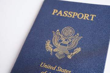 US passport isolated on white background, American citizen in United States of America.