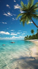 Fototapeta na wymiar Tranquil Beach Scenery with Coconut Trees and Azure Ocean