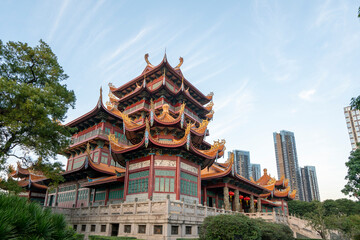 Fototapeta na wymiar Temple Pagodas and Urban Scenery, Fuzhou, China