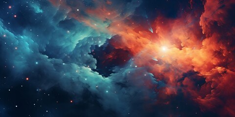 Obraz na płótnie Canvas Blue and orange space nebula with bright stars