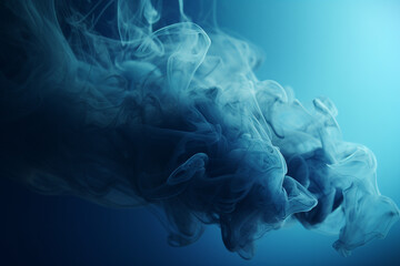 Graphic resources of blue smoke, mist, cloud or dye, paint floating in water or levitating in air. Abstract, minimalist and surreal blank background with copy space