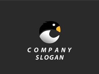 Penguin in circular themed logo design. penguin badge emblem vector icon. Penguin in C letter logo.
