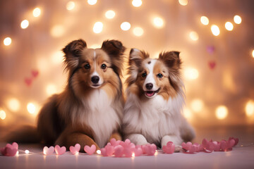 Valentine's Day, Dogs in Love, Whiskered friends showcase affection in a charming pet love scene.