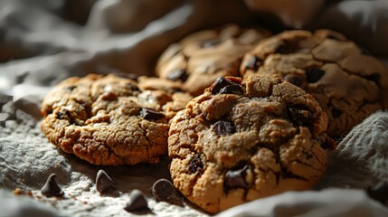 Fototapeta premium Chocolate chip cookies on a white background. Selective focus.
