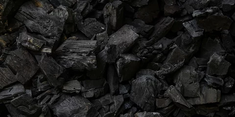 Keuken spatwand met foto black coal background. charcoal woody black.  lot of wood © Shariq .B