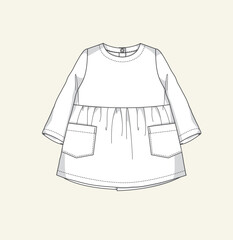 Baby girl full sleeve dress with pocket, frock dress flat sketch illustration © Neha