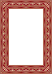 Vector gold and red square Yakut ornament. Infinite rectangle, border, frame of the northern peoples of the Far East.