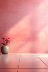 pink background with potted plant