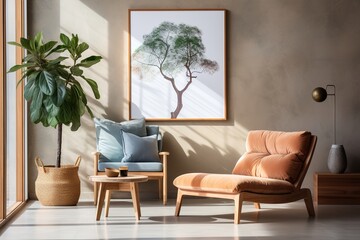 Fototapeta na wymiar Elegant living room interior with a tree painting
