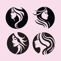 Women icon set, logo flat design, paintbrush, hand draw vector