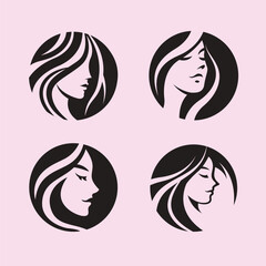 Women icon set, logo flat design, paintbrush, hand draw vector