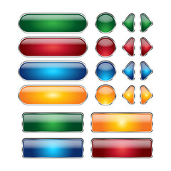 Colored glass 3d button. Oval icon. Vector illustration isolated on white background