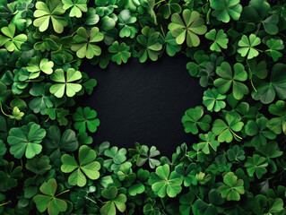A frame for a text formed out of a dense cluster of vibrant green clover leaves.