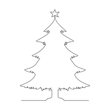 Christmas tree in continuous single line art outline easy drawing Vector illustration and minimalist design. Christmas tree one line art for gift, logo and background