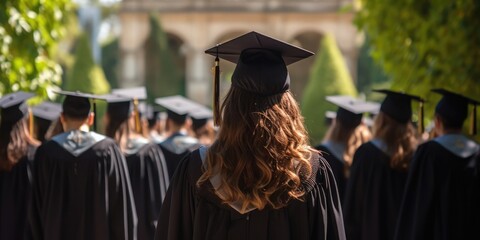 Obraz premium Natural look ,photograph, details , the graduates received diplomas from the teacher,view from the back side,full body ,taken using a canon EOS R camera with a 50mm f/1.8 lens,f/2.2