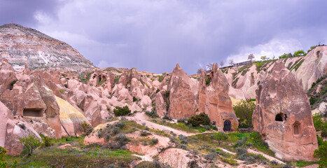 Spring view of Rose Valley in Cappadocia located in Chavusin village, Nevsehir district, Turkey