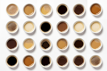 Set of hot coffee cups on white background