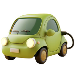 Fototapeta premium Cute green electric car, 3d design. Suitable for business, technology and environment