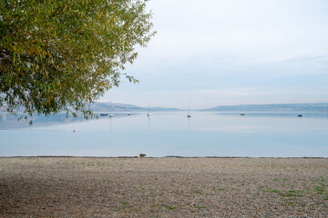 Tbilisi sea, reservoir and boats with deflated sails