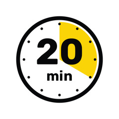 20 Minutes Analog Clock Icon white background design.