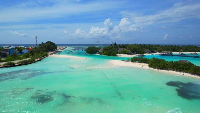 Kuda Huraa Island - Maldives - Aerial view with a fantastic 180 degree scene view between 2 islands