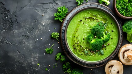 Broccoli green soup with fresh parsley. Healthy and diet vegan dish