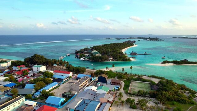 Kuda Huraa Island - Maldives - Aerial view and flight to the island