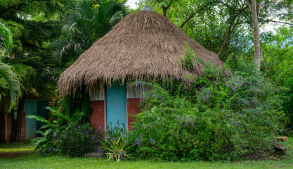Outside Toilet and thatched buildings 