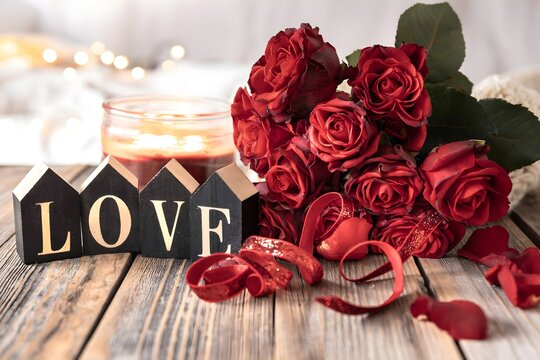 Valentine day with bouquet roses decorative