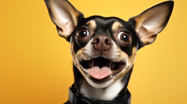  a close up of a small dog with its mouth open and it's tongue out and it's tongue hanging out.