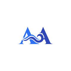 Letter AA Abstract aqua wave logo 