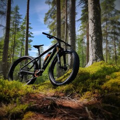 Fototapeta na wymiar Electric Mountain Bike On Forest Trail