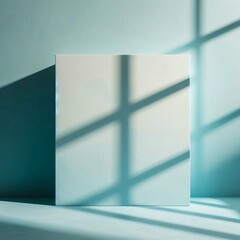 Blue turquoise glow minimal abstract background for product presentation, shadow and light from windows on plaster wall