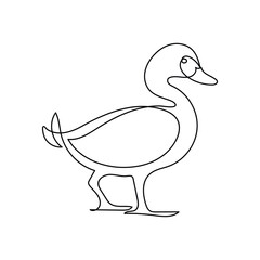 Duck continuous one line art outline very simple drawing vector graphic minimalistic illustration. Duck single line logotype design on white background