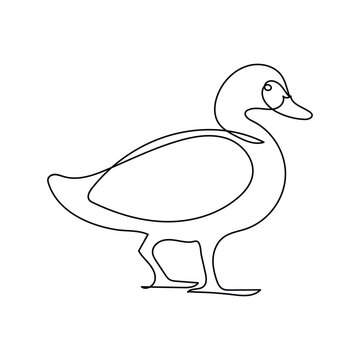 Duck continuous one line art outline very simple drawing vector graphic minimalistic illustration. Duck single line logotype design on white background