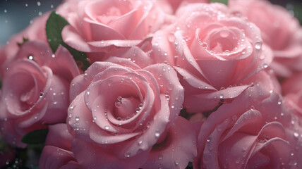 ピンクのバラと水滴　pink roses and dew drop