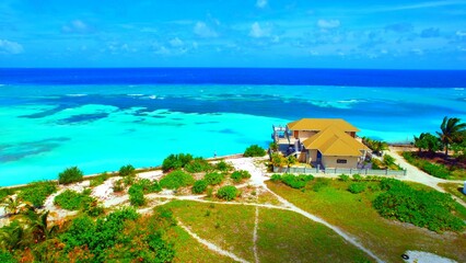 Fototapeta premium Huraa Island - Maldives - Aerial view beyond the shore into the atoll