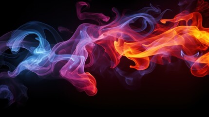  colorful smoke on a black background with a red and blue smoke trail coming out of the top of the smoke. - obrazy, fototapety, plakaty