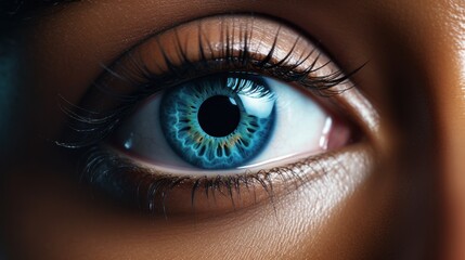  a close up of a person's eye with a blue eyeball in the center of the iris of the eye.