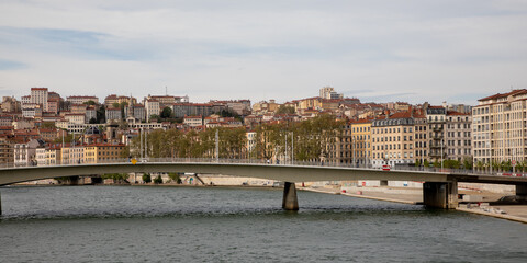 Lyon town saone river and bridge in city in France