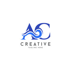 Letter AC Abstract aqua wave logo 