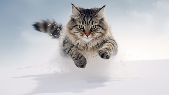  a cat is jumping in the air with its paws in the air and it's front paws in the air.