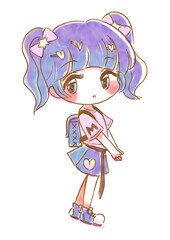 ポップで可愛いファッションの女子小学生イラスト