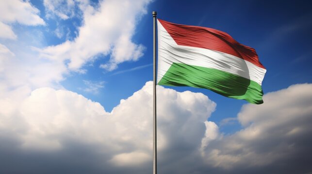  the flag of the united states of jordan flying in the wind with a blue sky and clouds in the background.