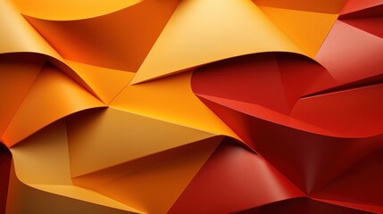 a close up of a red and yellow background with a lot of different shapes and sizes of paper on it.