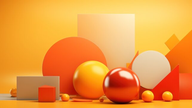  a group of orange and white objects sitting next to each other on a yellow and orange background with a white rectangle in the middle of the picture.