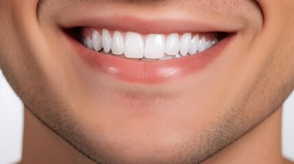  a close up of a man's teeth with a white toothpaste on the top of his teeth.