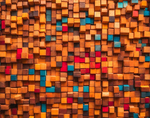 Fototapeta premium Colorful background texture background. multi colored wooden blocks aligned. Ai Generative