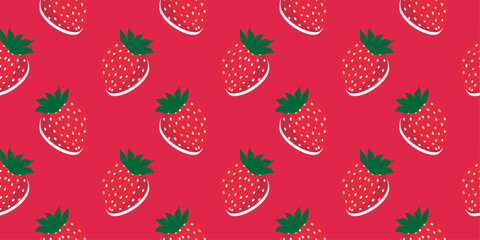 Strawberry doodle style seamless pattern background in aesthetic looking. 